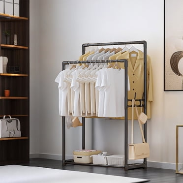 Wzzjkit Hangers, Double Pole Clothes Hanger Hanging Clothes Hanger Multifunctional Bedroom Clothes Hanger Storage Box Can Be Placed the Bottom Floor, Clothes Hangers