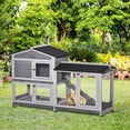 thumbnail image 2 of PawHut 62" Wooden Rabbit Hutch with Wheels, Run Box, Tray, Ramp, Light Grey, 2 of 10