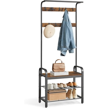 VASAGLE Coat Rack, Hall Tree with Shoe Bench for Entryway, Entryway Bench with Coat Rack, 4-in-1, Rustic Brown and Black