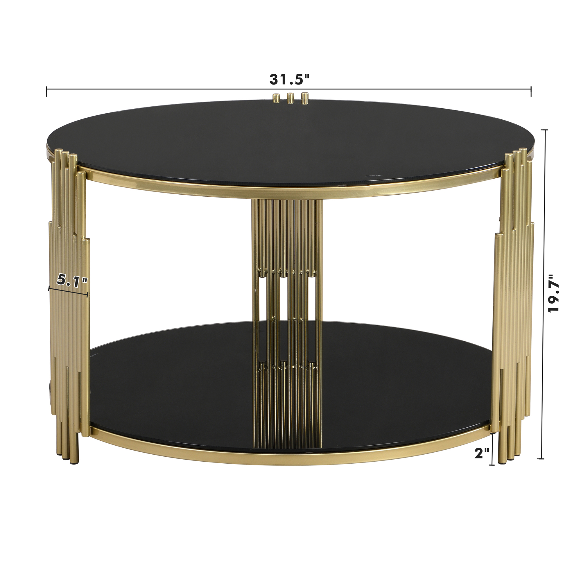 Table basse moderne en verre Noble House 31,5 po, fini doré, noir et or