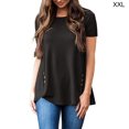 thumbnail image 2 of Femmes T-shirt Couleur Unie Haut Col Rond Femmes Col Rond T-shirt à Manches Courtes Chemisier, Noir, XXL, 2 of 5