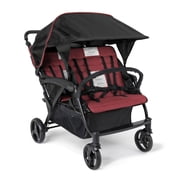 Foundations Gaggle Odyssey 4-Seat Quad Stroller, Reclining Bench Seats with Canopy, Red/Black​