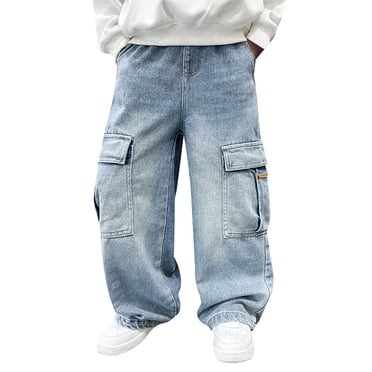 GPOECD Boys Casual Straight Leg Jeans Loose Fit Denim Pants with Pockets Comfortable Durable Stylish for Everyday Wear Blue,7-8 Years
