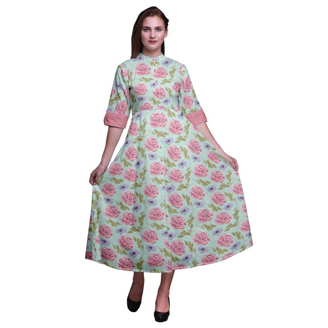 Bimba Robe Chemise Décontractée à Fleurs pour Femmes, Imprimé, Mi-Mollet, Swing, TG