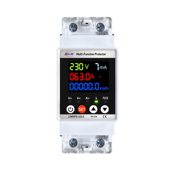 Mistaha Automatic Reclosing Protector for Circuit Safety Management with Over-voltage, Under-voltage, Over-current, and Leakage Protection - Easy Install, Power Failure Memory, Wide Applications -