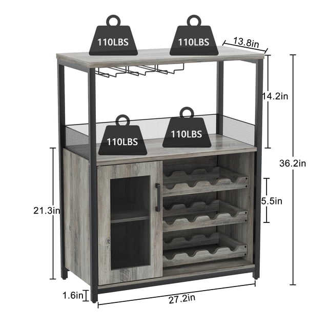 GloryStar Wine Bar Cabinet - Large Capacity Liquor Cabinet with Storage, Adjustable Shelves for Glassware, Sturdy MDF Construction, Easy Assembly Wine Rack Ideal for Dining Room Bar & Kitchen