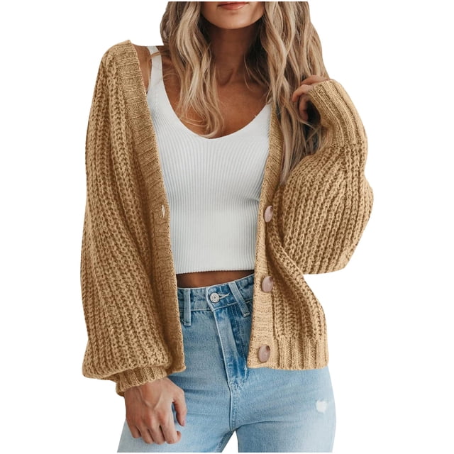 FAIWAD Cardigans pour Femmes à devant Ouvert, Manches Longues, Boutonné, Grande Taille, Manteau Décontracté