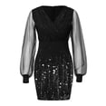 thumbnail image 5 of zanvin Robe Patineuse Mini Femme à Manches Longues Imprimée Patchwork Ajustée à Col en V Fête Boîte de Nuit Dames en Maille Brillante Robe Mini, 5 of 5