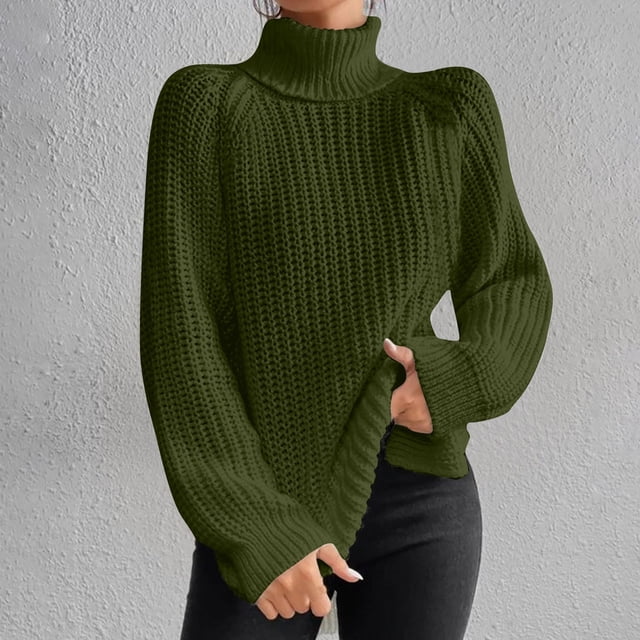 Qertyioot Chandails Surdimensionnés pour Femmes Col Roulé Mode Manches Longues Col Roulé Chandail Décontracté Hauts