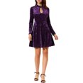 thumbnail image 2 of INSPIRE CHIC Robe pour Femme Velours Col Ras du Cou Manches Longues Taille Haute Ligne A Mini Robes S Violet, 2 of 6