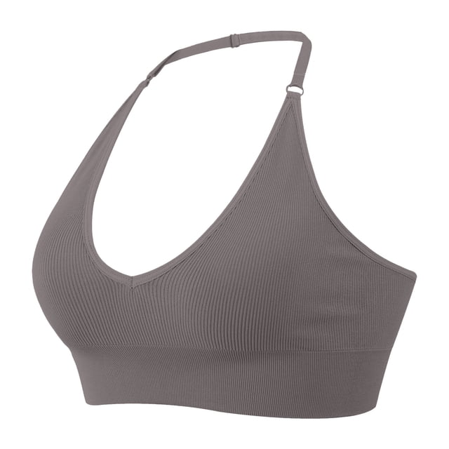MIASHUI Bras for Women Halterneck Sports Bra Backless Deep V Neck Sports Bustier Padded Gym Bra Backless Adjustable Straps
