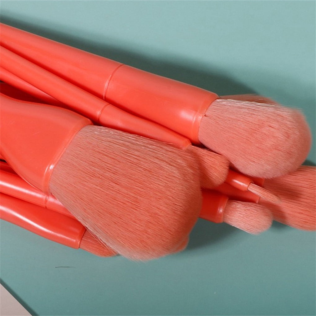 10 Pieces Beauty Make Up Brushes Handheld Foundation Cosmetics with Long Handle Portable Powder Cosmetics Set Supply for Professional Outdoor Travel Orange