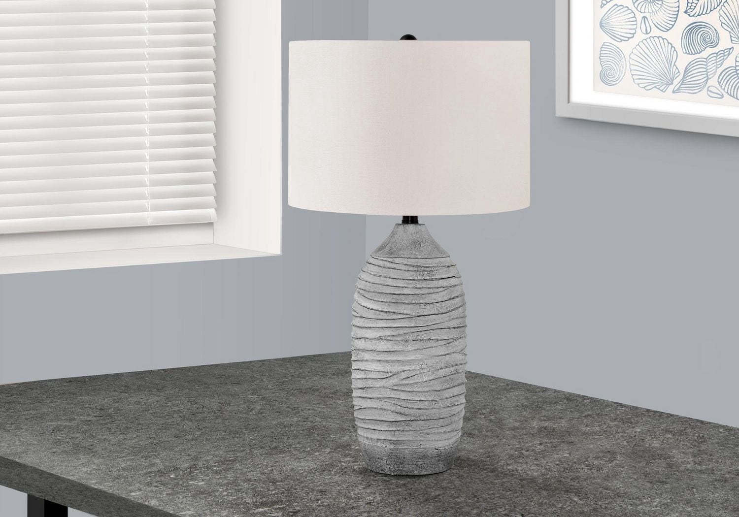 Monarch Specialties  Luminaire, 27"h, Lampe De Table, Résine Grise, Teinte Ivoire / Crème, Moderne