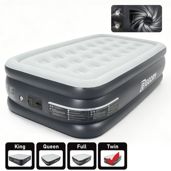 EGGORY Air Mattress, Twin Size Inflatable Air Bed with Built-in Pump,Puncture-Resistant,Portable,for Camping & Trip & Home