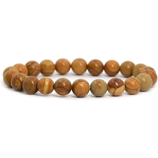 Bracelet Extensible Unisexe en Perles Rondes de 8 mm en Jaspe de Bois Naturel 7 Pouces