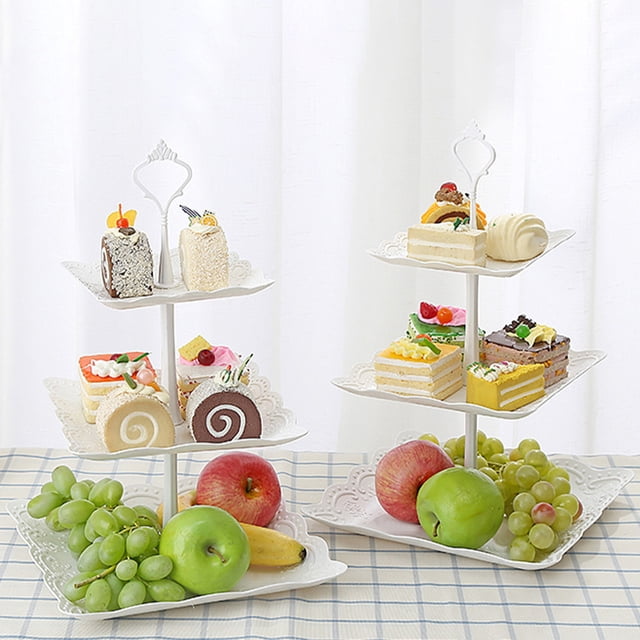 Birdeem White Cake Stand,Round Serving Tray,Cake Stand Cake Display Stand Fruit Tray Cake Carrier Bread Serving Tray Cake Platter Snack Display Rack Dessert,Plastic Serving Trays