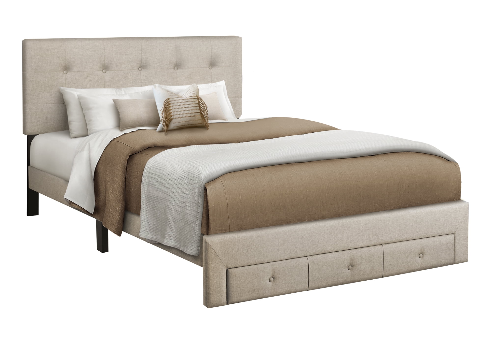 Monarch Specialties - I 5901Q Bed, Queen Size, Upholstered, Frame Only, Bedroom, Beige Linen Look