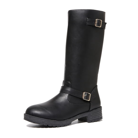 YOUSNH Women's Winter Leather Strap Side Zipper Mid Calf Boots Temperament Comfortable Boots Womens Winter Boots Black 7