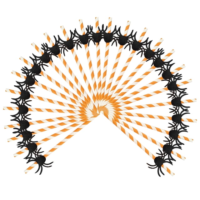Halloween Paper Straws with Spooky Designs, 25-Pack; Biodegradable, Thick Material for Parties, Picnics, & Festive Beverages