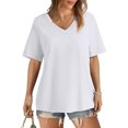 thumbnail image 2 of AherBiu Womens Summer Tops Basic V Neck Loose Casual Short Sleeve Solid Color Comfy Daily Tshirts, 2 of 6