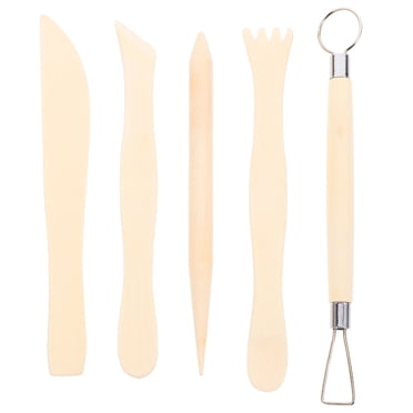 KAKOWELY Outil de Sculpture en Argile 5 Pcs Ensemble d'Outils de Sculpture en Argile Polymère Trousse d'Outils de Poterie Ruban en Argile de Poterie en Céramique Trousse d'Outils de Modelage en Bois pour Embossage Outils et Fournitures de Gravures