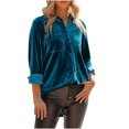 thumbnail image 1 of Pompotops Fashion Women Round Neck Casual Solid Long Sleeve Blouse T Shirt Pocket Button Tops, 1 of 6