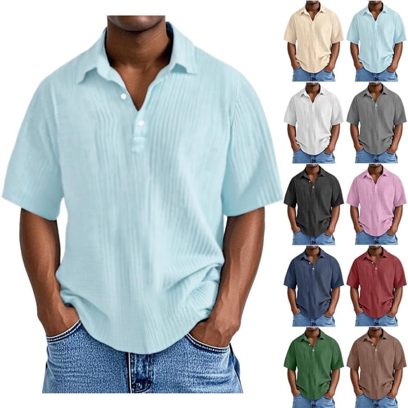 QIUOMBBP Big and Tall Polos Shirts for Men Summer Loose Fit Lightweight Business Casual Tshirt Button Lapel Collared Solid Short Sleeve Tee Black XXXXL
