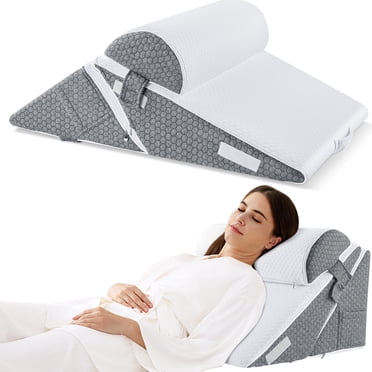 MOONORAH Oreiller en Coin pour l'Apnée du Sommeil, Oreiller en Coin Ajustable pour Soulager le Reflux Acide, Soulagement des Maux de Dos, Ronflement avec Soutien du Cou, Mousse Mémoire, Blanc et Gris