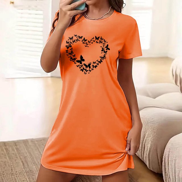 Mefallenssiah Nuisette Courte Surdimensionnée pour Femme, Mode, Imprimé sur la Poitrine, Manches Courtes