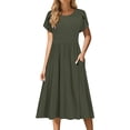 thumbnail image 2 of Ovzne Robes d'Été pour Femmes Robe de Plage Robe Décontractée d'Été pour Femmes Robe de Printemps à Manches Courtes avec Poches Robe de Plage Évasée Robe Décontractée Robe de Printemps à Manches Courtes Liquidation, 2 of 7