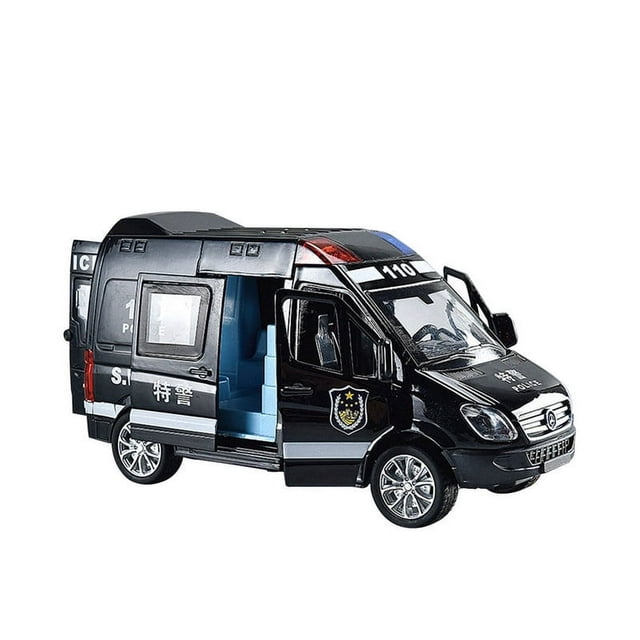 Modèle de Simulation de Voiture de Police Spéciale en Alliage à Cinq Portes, une Voiture de Police Jouet à l'Échelle 1:32 avec une Forme de Corps Réaliste. Comprend Plusieurs Portes Ouvrantes, des Couleurs Vives, une avant en Alliage, et une Carrosserie et un Châssis en Plastique. Inclut une Simulation Sonore et Lumineuse pour une Expérience de Jeu Réaliste.