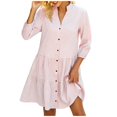 thumbnail image 1 of Yuyuzo Robes d'Automne pour Femmes Chemise à Carreaux Mini Robe Manches 3/4 Boutonnée Col en V Robe Courte Basique, 1 of 6