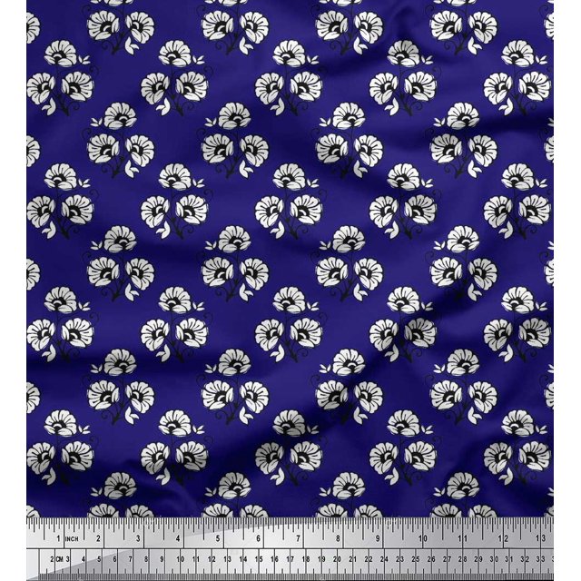 Soimoi Rayon Crepe Fabric Leaves & Floral Block Print Sewing Fabric Yard 46 Inch Wide