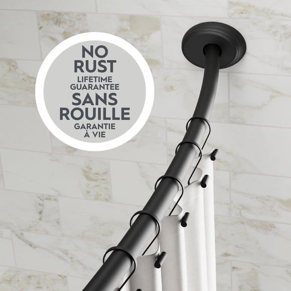 Better Homes & Gardens Rustproof Dual-Mount Adjustable Curved Shower Curtain Rod, No Drill Tension or Wall Mount, 50" - 72", Matte Black