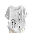 thumbnail image 2 of Liquidation Horkkom Hauts Grande Taille pour Femmes Été Décontracté Chemises en Lin à Manches Courtes Col Rond Imprimé Floral Blouses Amples, 2 of 4