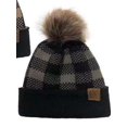 thumbnail image 2 of Chapeau Tricoté à Carreaux Buffalo avec Pompon Gris, 2 of 3