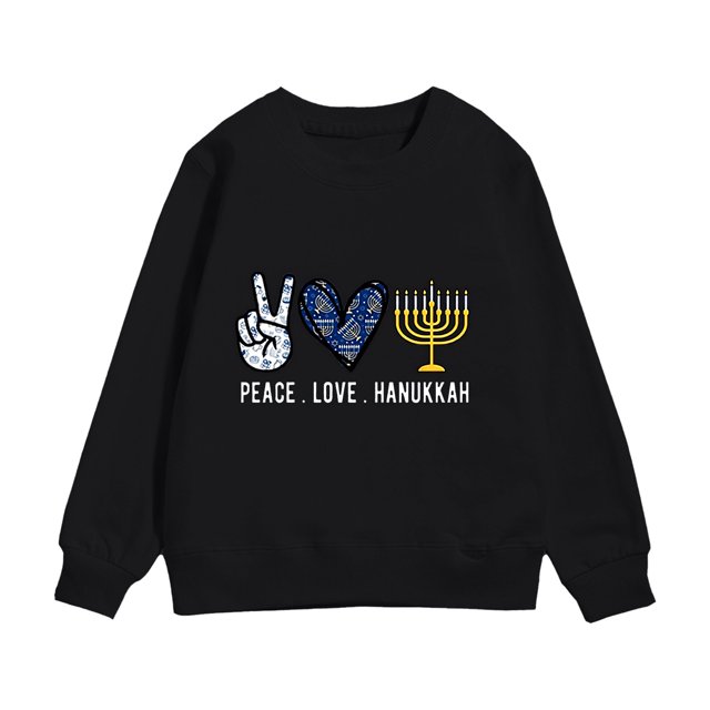PMVFHDE Liquidation Chandails pour Enfants Chandails pour Enfants Hanoucca Menorah Imprimé Chandail Chaud à Col Rond Chandail à Manches Longues à Col Rond,Noir,8-10 Ans