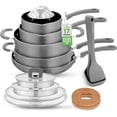 thumbnail image 1 of NutriChef Pots and Pans Set, Induction Cookware Set, Stainless Steel Cookware Set, Includes: Cooking Utensils Set, Steamer, Trivets, Space Saving, Stackable Gray, 17pcs, 1 of 8