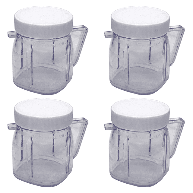 For Blender Replacement Parts, 4937 Mini Osterizer Blender Jar Accessory, Cup Mini Plastic Jars with Lids (4 Pack)