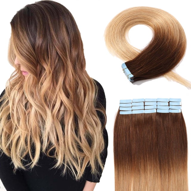 Extensions de Cheveux Humains à Coller, Cheveux Brésiliens Soyeux, Lisses, Pleine Tête, 20 Pcs