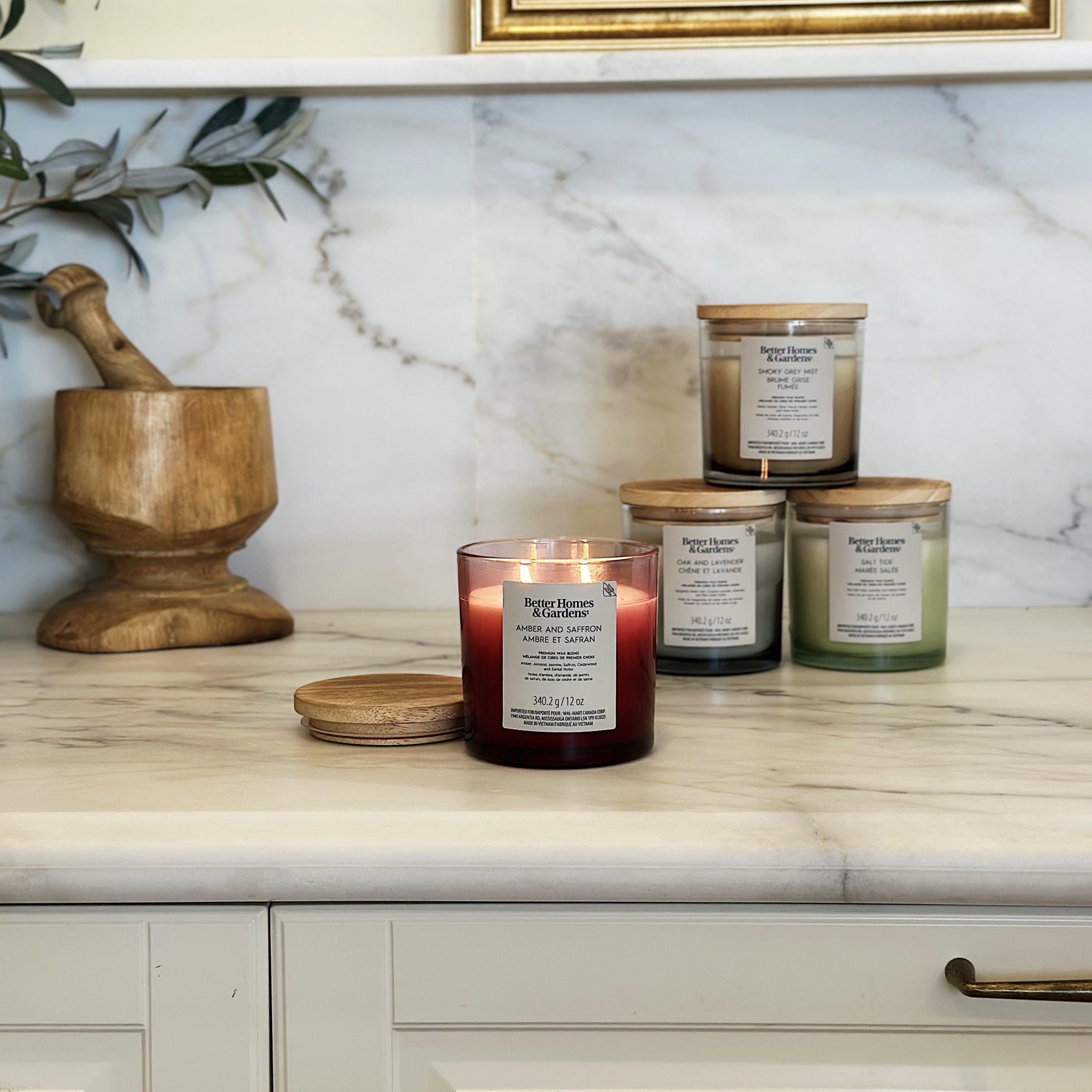 Bougie parfumée en pot ombré à 2 mèches à la cire de paraffine 12 oz Better Homes & Gardens, Ambre et safran