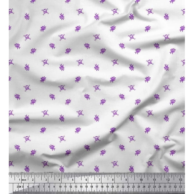 Soimoi Rayon Fabric Floral,Cross Bones & Skull Printed Fabric 1 Yard 56 Inch Wide