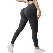 Lenpel Leggings for Women Soft Casual High Waisted Ribbed Knit Slim Yoga Pants Lounge Workout Leggings Running Gym Tights(Dark Gray,Large)