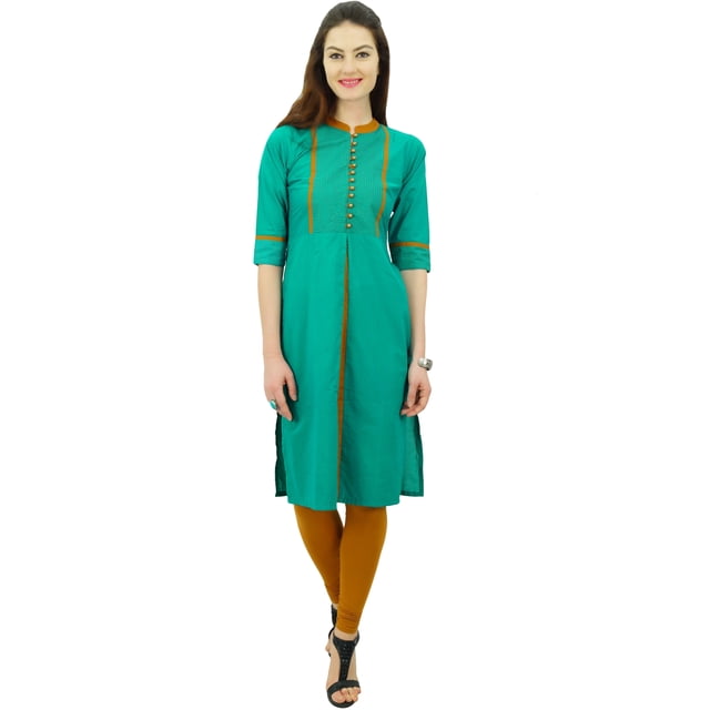 Phagun Kurti Droite à Col Mandarin pour Femmes, Motif Uni, Robe Ethnique Indienne de Designer