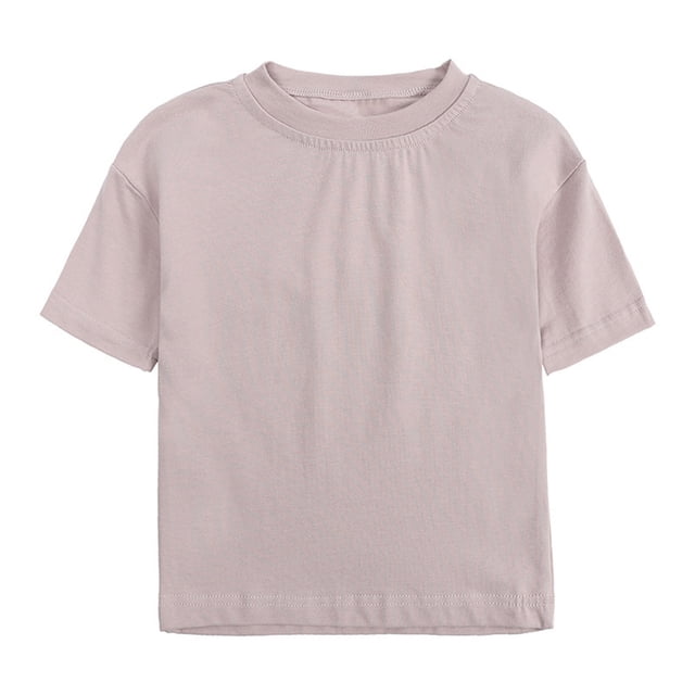 BYHONG T-Shirts Basiques à Manches Courtes pour Garçons et Filles, Col Rond, Vêtements Décontractés pour Enfants, Tunique Col Rond Kaki 90