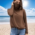 thumbnail image 2 of BiZtdJrK Women's Summer Tops Casual Long Sleeve Face Mask for Sun Protection Shirts Loose Solid Color Lightweight Going Out Tops Coffee XXL Spring Savings, 2 of 6