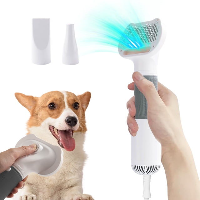 Wzzjkit 3 1 Brosse de Toilettage pour Animaux, Sèche-Cheveux, Brosse de Toilettage pour Chiens, Brosse de Toilettage pour Animaux avec Réglage de 3 Réglages de Chaleur du Flux d'Air