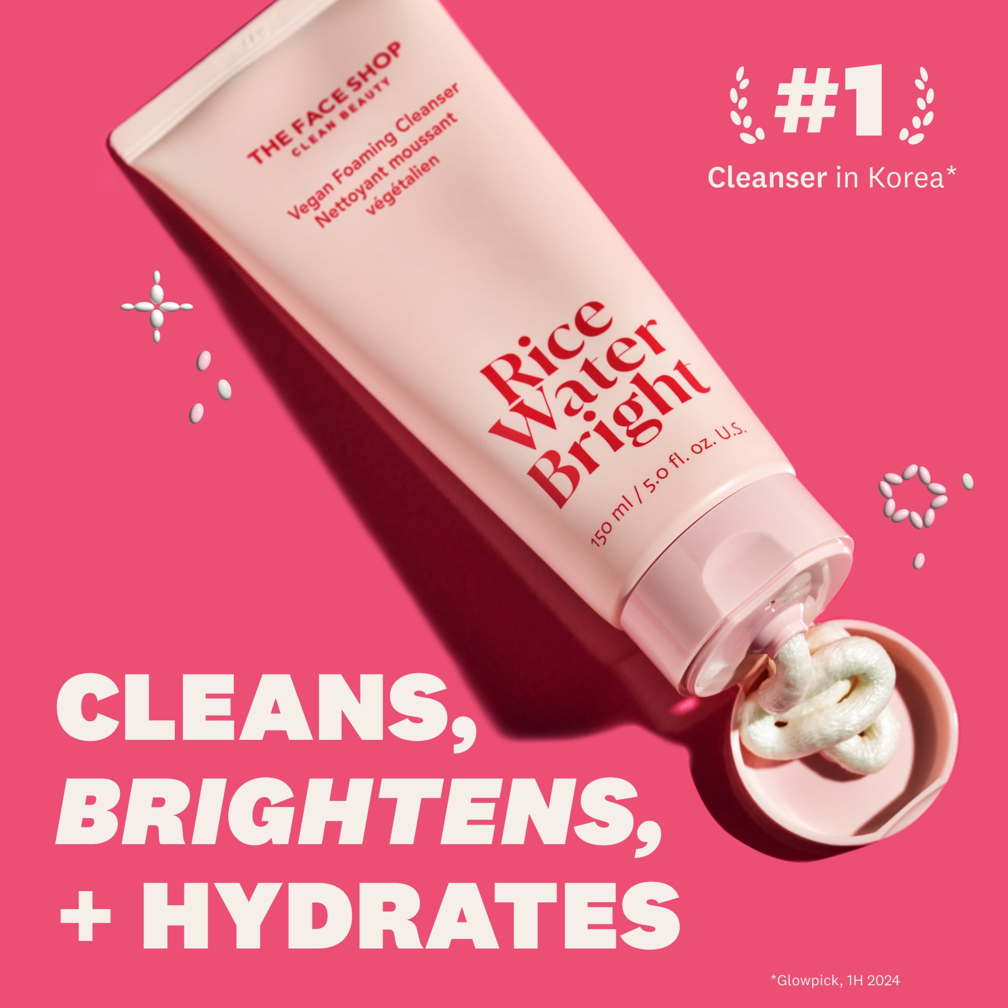 THE FACE SHOP Rice Water Bright Vegan Foaming Cleanser with Ceramide, Sulfate-Free, Clean, Korean Skin Care, 150 ml