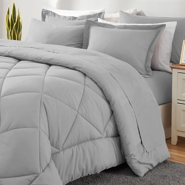 Sleepdown 5-Piece Twin Bed in a Bag, Light Grey Bedding Set with Comforter Sets Twin