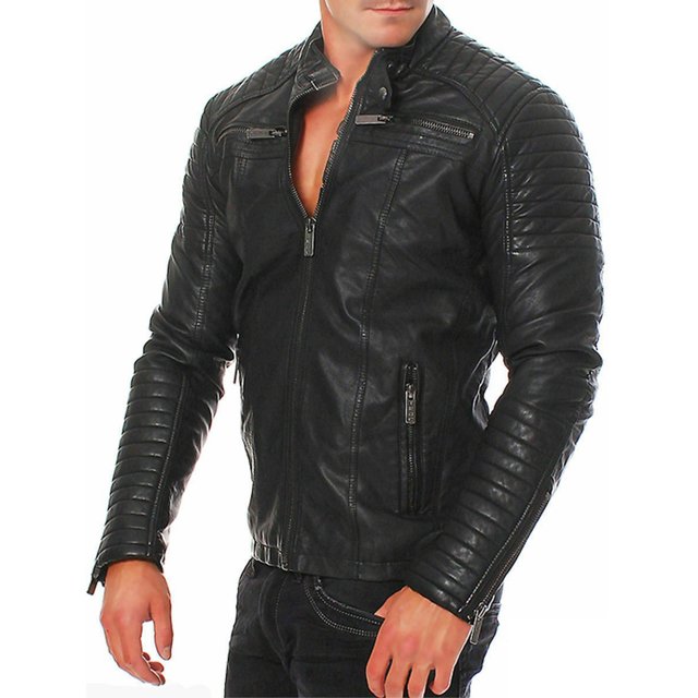 Leather Motorcycle Jacket Mens Leather Plus Fleece Jacket, Motorcycle Jacket, Warm Leather Jacket